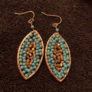 One of a kind blue and gold dangle earrings